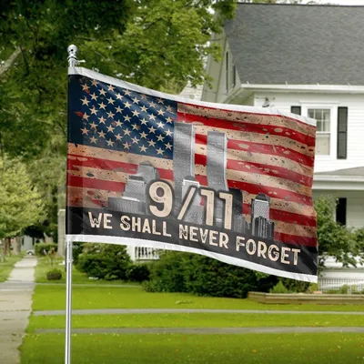 Horizontal House Flag, 911 We Shall Never Forget Twin Towers Commemorative Distressed Flag Horizontal House Flag