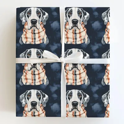 Bundle Up with the Harlequin Great Dane - Gift Wrap for Christmas, Holidays Wrapping Paper, Christmas Wrapping Paper