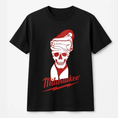 Milwaukee Skull T-Shirt, Red Skull In Beanie With Bold Retro “Milwaukee” Text, Edgy Streetwear T-Shirt For Men & Unisex Wear