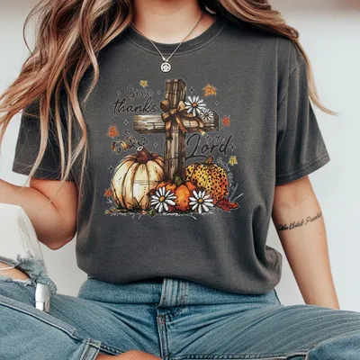Give Thanks To The Lord T-Shirt Floral Fall T-Shirt Pumpkin Spice T-Shirt Autumn Gifts Christian Fall Coquette T-Shirt Jesus