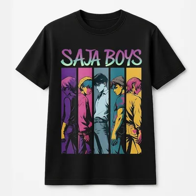 Saja Boys Kpop Anime Youth T-Shirt Retro Graphic T-Shirt Kpop Demon Hunters Boy Band Fan T-Shirt Korean Pop Cartoon Style Top