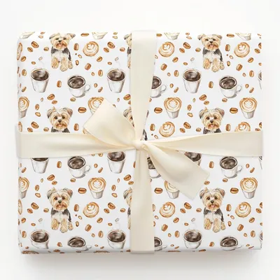 Coffee Day with the Yorkie - Gift Wrap for Christmas, Holidays Wrapping Paper, Christmas Wrapping Paper