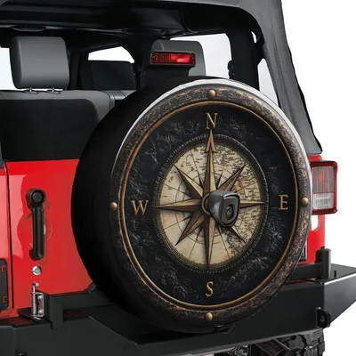Rustic Compass Spare Tire Cover, Antique Nautical Star And Old Map Design, Travel Explorer Tire Protector, Universal Fit Spare Tire Cover
