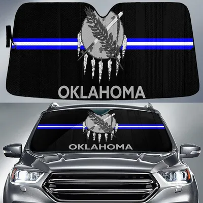 Oklahoma State Flag Thin Blue Fire Line Printed Car Sun Shades Cover Auto Windshield PrintSyde