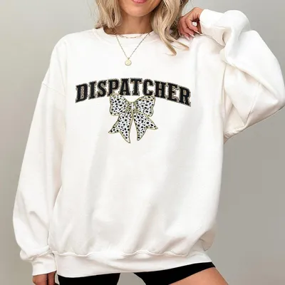 Dispatcher 911 Sweatshirt Dispatcher 911 Gifts Leopard Print Sweatshirt Dalmatian Dots Bow Coquette Sweatshirt Women