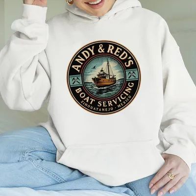Andy & Red’S Boat Servicing Hoodie, Shawshank Redemption Inspired Hoodie, Vintage Zihuatanejo Mexico Graphic Hoodie, Casual Menswear Top For Movie Fans