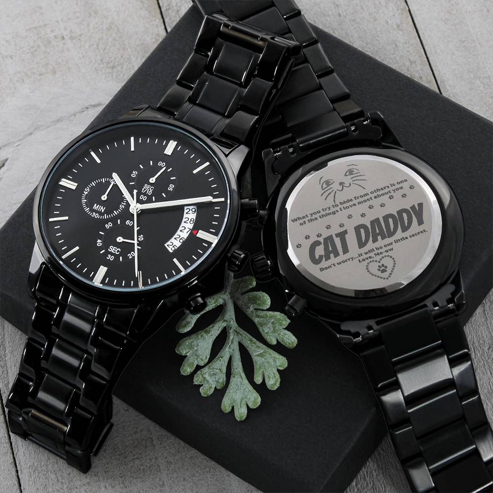 Christmas Gift For Cat Lover Man Mens Engraved Watch Chronograph Watch Gift For Him Anniversary Gift For Husband Boyfriend Birthday Gift Engraving Chronograph Watch