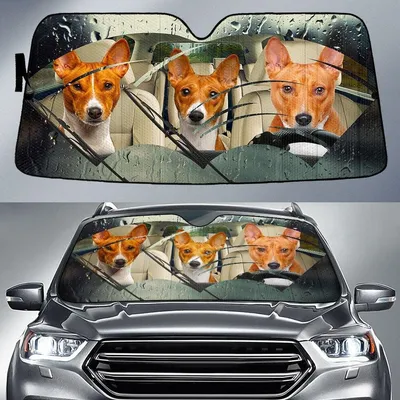 Basenji Rainy Driving Car Sun Shade Cover Auto Windshield PrintSyde