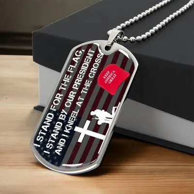 Patriotic Stand By Our President Military Ball Chain - Army Tag Necklace, Dog Tag