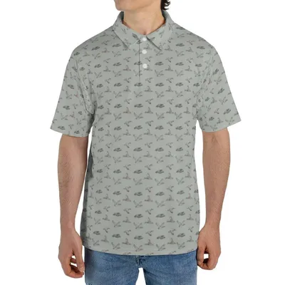 Flying Duck Pattern Polo Polo Shirt, Gray Vintage Wildlife Design, Outdoor Nature Casual Polo For Men