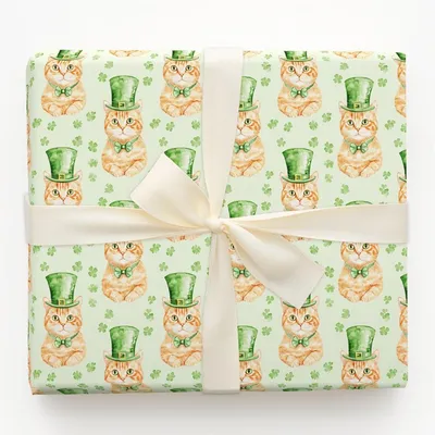 Leprechaun Tabby - Gift Wrap for Christmas, Holidays Wrapping Paper, Christmas Wrapping Paper