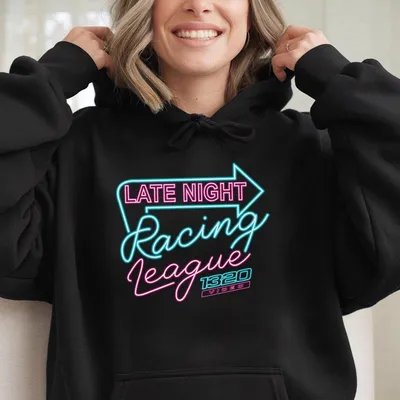 Neon Light Graphic Racing Hoodie High Quality Cotton Stylish Perfect For Car Enthusiasts Menswear