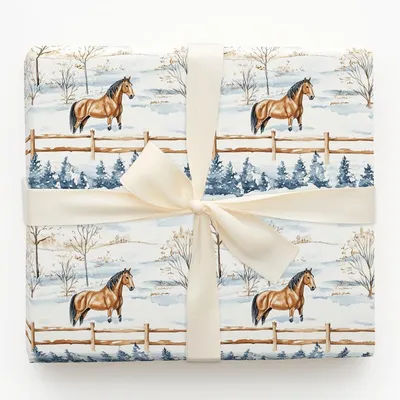 Snow Day for American Quarter Horse - Gift Wrap for Christmas, Holidays Wrapping Paper, Christmas Wrapping Paper