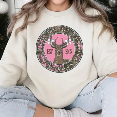 Simply Southern Outdoors Deer Graphic Sweatshirt Est 2005 Pink Camo Country Style Sweatshirt For Women And Men