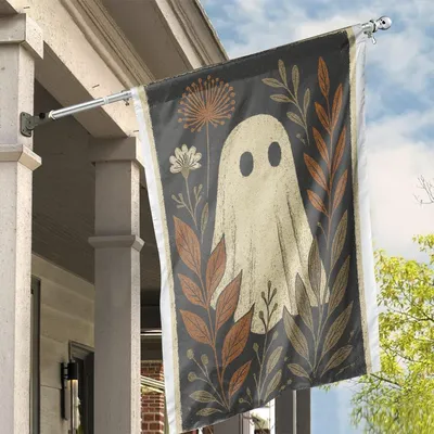 Vintage Ghost Garden Flag, Halloween Fall Outdoor Decor, Spooky Floral Yard Flag, Rustic Autumn Porch Decoration, Ghost Lawn Sign Vertical House Flag