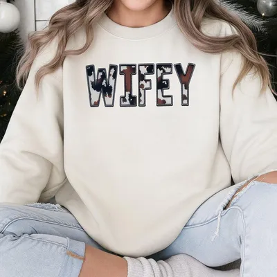 Western Wifey Sweatshirt,Cow Print Wifey Sweatshirt Printed Classic