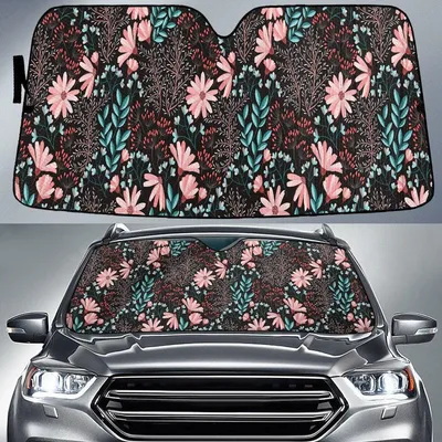 Pink Common Jasmine Flower Over Tropical Leaves Car Sun Shades Cover Auto Windshield PrintSyde