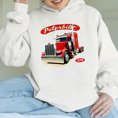 379 Red Peterbilt Hoodie, Trucker Graphic Hoodie Classic Big Rig Hoodie For Men,Long Haul Trucker Gift,Casual Hoodie