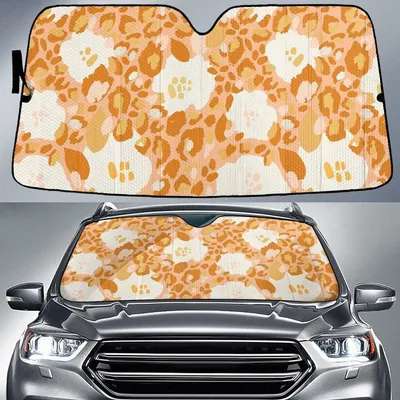 White Hawaiian Hibiscus Flower Orange Leopard Skin Texture Car Sun Shades Cover Auto Windshield PrintSyde
