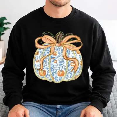 Coquette Pumpkin Grandmillennial Sweatshirt Grandmillennial Coquette Sweatshirt Fall Sweatshirt Pumpkin Sweatshirt Fall Bow Sweatshirt Cute