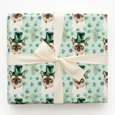 Leprechaun Siamese - Gift Wrap for Christmas, Holidays Wrapping Paper, Christmas Wrapping Paper