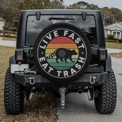 Live Fast Eat Trash Funny Spare Tire Cover Thickening Leather Universal Fit For Truck, Tough Tire Wheel Soft Cover Spare Tire Cover