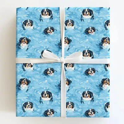 Pool Day with the Bernese Mountain Dog - Gift Wrap for Christmas, Holidays Wrapping Paper, Christmas Wrapping Paper