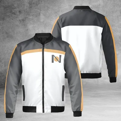 Natsuki Subaru Windproof Bomber Jacket, Black Orange Streetwear, Geometric Abstract Pattern Outerwear Bomber Jacket