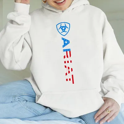 Ariat Hoodie Patriotic Usa Flag Inspired Logo Graphic In Red,White & Blue Unisex,Relaxed Fit