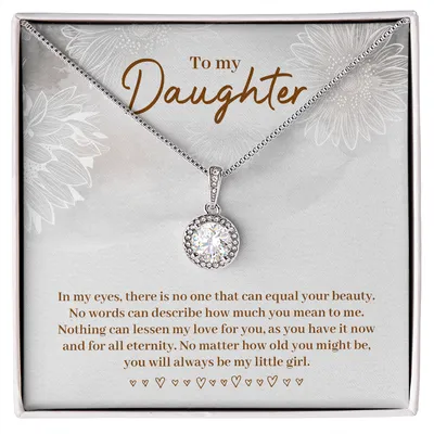 Interlocked Heart Necklace - For Daughter, To My Daughter I Love You Interlocking Hearts Necklace Birthday Message Card, Anniversary, Lovingly Mom, Birthday Gift Daughter Graduation Gift, Grown Up Daughter, Christmas Gift