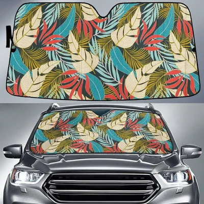 Chromatic Ficus Elastica Tropical Leaf Summer Vibe Car Sun Shades Cover Auto Windshield PrintSyde