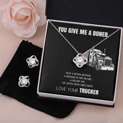 You Give Me A Heart Boner, An Affection Erection, Love Knot Necklace & Earring Set, Funny & Sarcastic Love For Her, ♥ Mature gag Gift for truckers wife