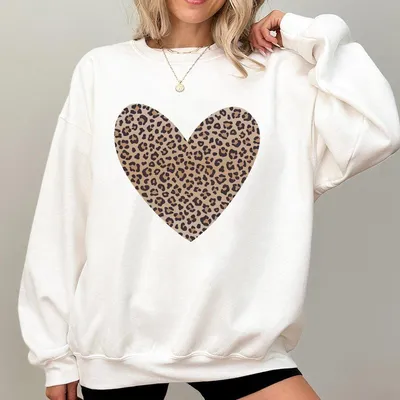 Leopard Heart Sweatshirt Animal Print Sweatshirt Heart Valentine Sweatshirt