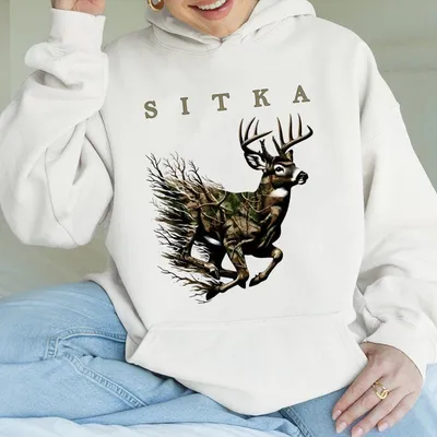 Sitka Running Buck Camouflage Forest Deer Graphic Hoodie For Men And Women Vintage Cotton Hunting Gift With Sitka