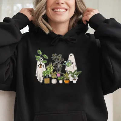 Plant Lover Ghost Hoodie For Halloween Cute Gardening Graphic With Houseplants Cozy Unisex Fall