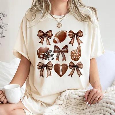 Coquette Football Bow T-Shirt, Girls Football T-Shirt, Football Season T-Shirt, Fall Football Season T-Shirt, Coquette Football