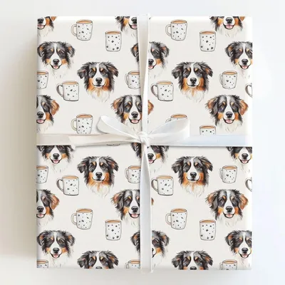 Coffee Day with the Australian Shepherd - Gift Wrap for Christmas, Holidays Wrapping Paper, Christmas Wrapping Paper