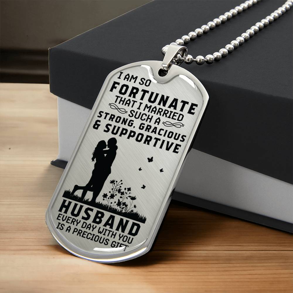 I Love My Husband - Military Style Dog Tag - Army Tag Necklace, Dog Tag