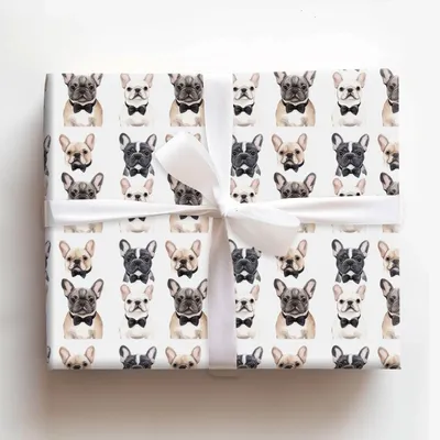 Black Tie with the Frenchies - Gift Wrap for Christmas, Holidays Wrapping Paper, Christmas Wrapping Paper