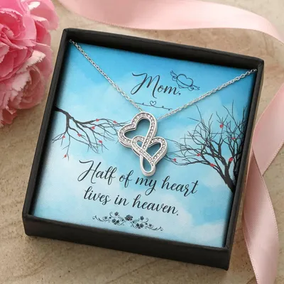 Mom Half Of My H Heart - Lives In Heaven -  Double Hearts Necklace