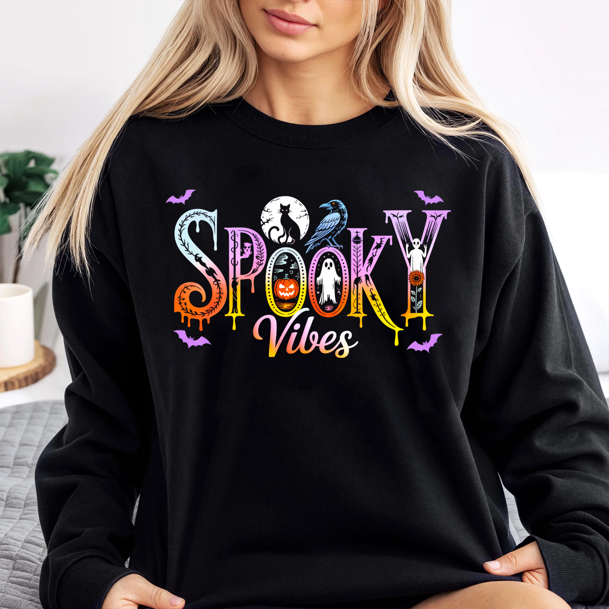 Spooky Vibes Retro Halloween Sweatshirt – Cozy Graphic Pullover
