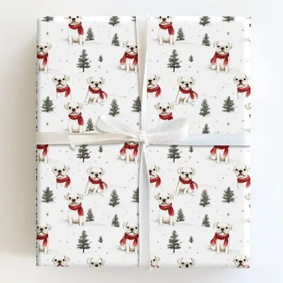Snow Day for White Boxers - Gift Wrap for Christmas, Holidays Wrapping Paper, Christmas Wrapping Paper