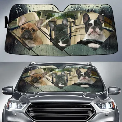 French Bulldog Rainy Driving Car Sun Shade Cover Auto Windshield PrintSyde