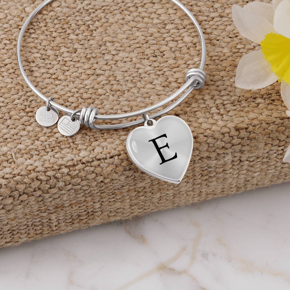 Letter E Heart Bracelet Heart Bangle