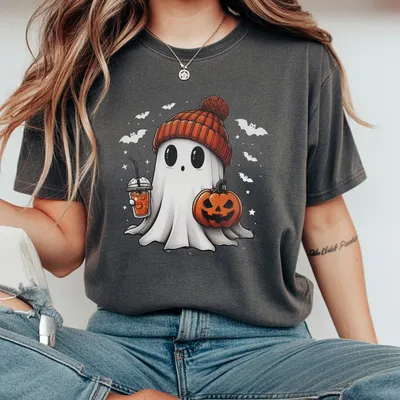 Cute Ghost T-Shirt T-Shirt T-Shirt Funny Spooky T-Shirt Womens Ghost T-Shirt Spooky Season Halloween Party T-Shirt