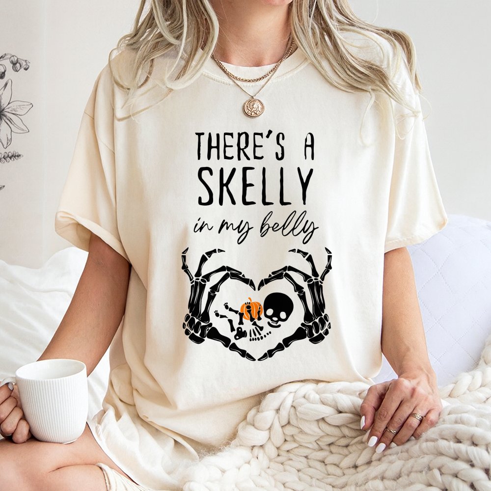 There’s a Skelly in My Belly T-shirt – Funny Halloween Baby Bump Tee