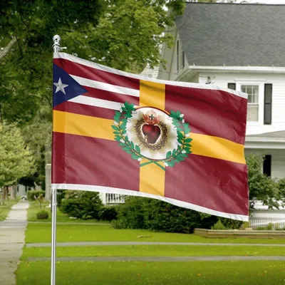 Horizontal House Flag Puerto Rico Sacred Heart Cross - Religious Island Heritage Decorative Banner Horizontal House Flag