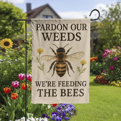 Bee Garden Flag ,Pardon Our Weeds We’Re Feeding The Bees Yard Sign – Cute Spring Summer Outdoor Decor For Gardeners And Bee Lovers Vertical Garden Flag