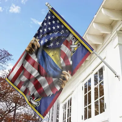 American House Flag With Colombian Heritage, Torn Stars & Stripes Reveal Colombia Pride Vertical House Flag