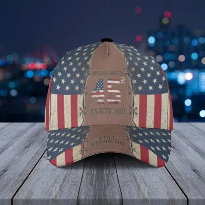 Baseball Cap Impeached Arrested Convicted Shot Still Standing With Distressed Flag Design Baseball Cap